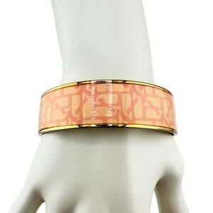 Vineyard Vines Whale Pattern Pink Peach Gold Tone Trendy Bangle 8" Bracelet